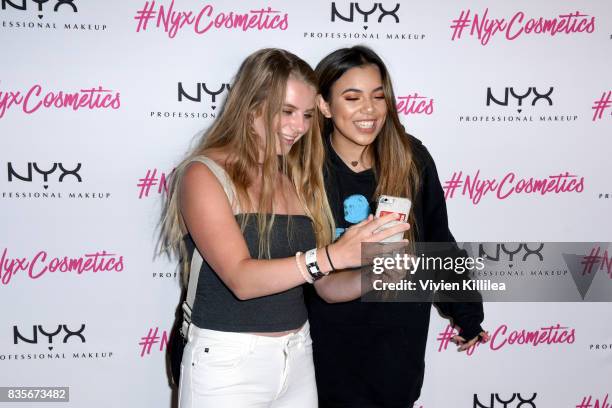 Adelaine Morin and guest at the 2017 NYX Professional Makeup FACE Awards Expo at The Shrine Auditorium on August 19, 2017 in Los Angeles, California.