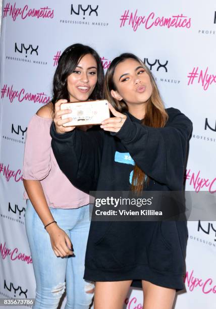 Adelaine Morin and guest at the 2017 NYX Professional Makeup FACE Awards Expo at The Shrine Auditorium on August 19, 2017 in Los Angeles, California.