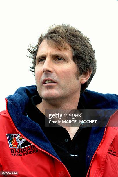 British skipper Brian Thompson, poses on board his 60-feet-long "Pindar" monohull on November 5, 2008 at Les Sables-d'Olonne's harbour, western...