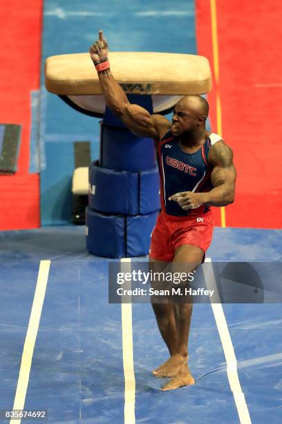 Donnell Whittenburg competes on the Vault during the P&G Gymnastic Championships at Honda Center on August 19, 2017 in Anaheim, California.