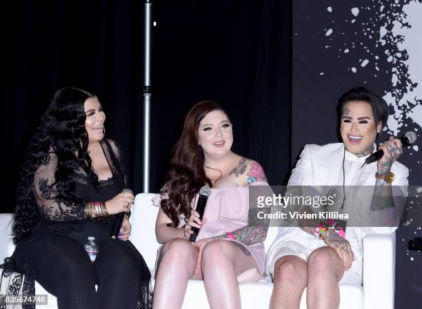 Ourfa Zinali, Jordan Hanz and Henry Vasquez at the 2017 NYX Professional Makeup FACE Awards Expo at The Shrine Auditorium on August 19, 2017 in Los...