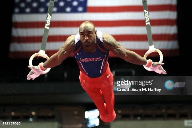 Donnell Whittenburg competes on the Rings during the P&G Gymnastic Championships at Honda Center on August 19, 2017 in Anaheim, California.