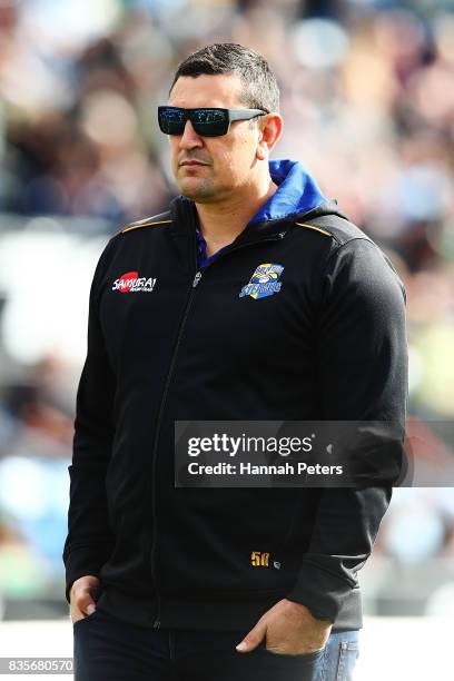 Head coach Clayton McMillan of Bay of Plenty looks on ahead of the round one Mite 10 Cup match between Northland and Bay of Plenty at Toll Stadium on...