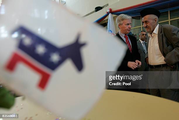 Ambassador to Iraq, Ryan Crocker during a celebration of the US presidential elections, at the new US Embassy on November 5, 2008 in Baghdad, Iraq....