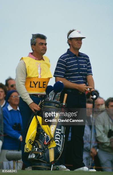 Scottish golfer Sandy Lyle with his caddie Dave Musgrove on the 16th, during the final round of the British Open at Royal St George's Golf Club, July...