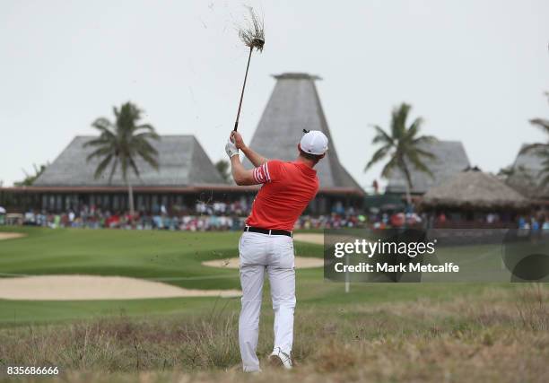 James Marchesani of Australia hits an approach shot on the 18th hole during day four of the 2017 Fiji International at Natadola Bay Championship Golf...