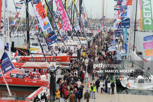 Picture taken on November 5, 2008 in the western French harbor of Sables-d'Olonne, of the 30 monohulls which will take the start of the Vendee Globe...