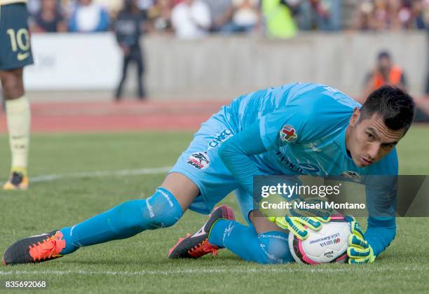 Jose Canales of Lobos BUAP in action during the fifth round match between Lobos BUAP and America as part of the Torneo Apertura 2017 Liga MX at...