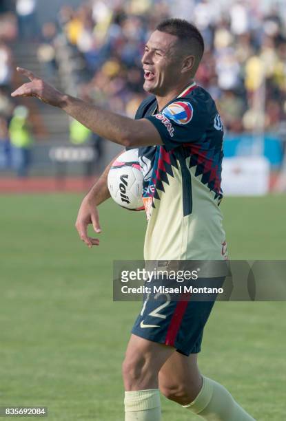 Pablo Aguilar of America reacts during the fifth round match between Lobos BUAP and America as part of the Torneo Apertura 2017 Liga MX at Olimpico...