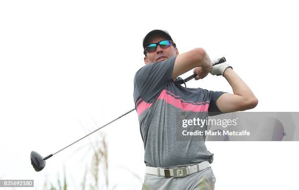 Jason Norris of Australia hits his tee shot on the 14th hole during day four of the 2017 Fiji International at Natadola Bay Championship Golf Course...