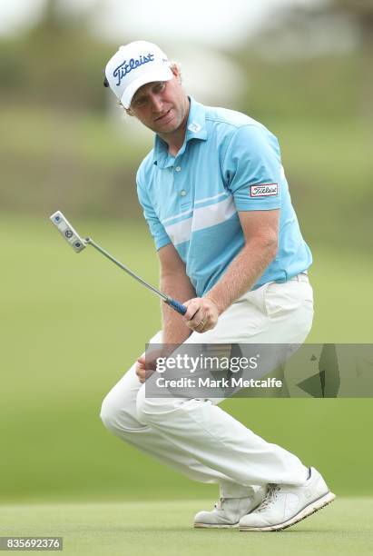 Peter Wilson of Australia reacts after missing a putt during day four of the 2017 Fiji International at Natadola Bay Championship Golf Course on...