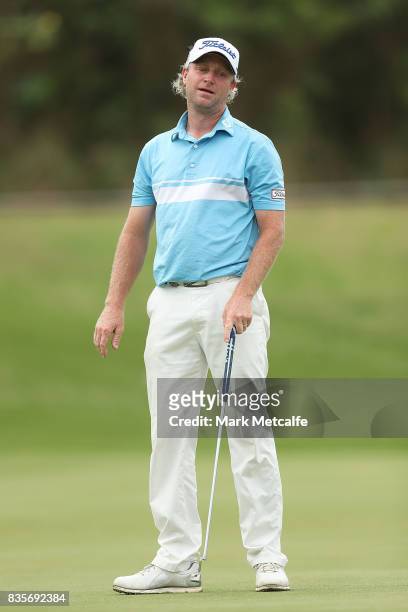 Peter Wilson of Australia reacts after missing a putt during day four of the 2017 Fiji International at Natadola Bay Championship Golf Course on...