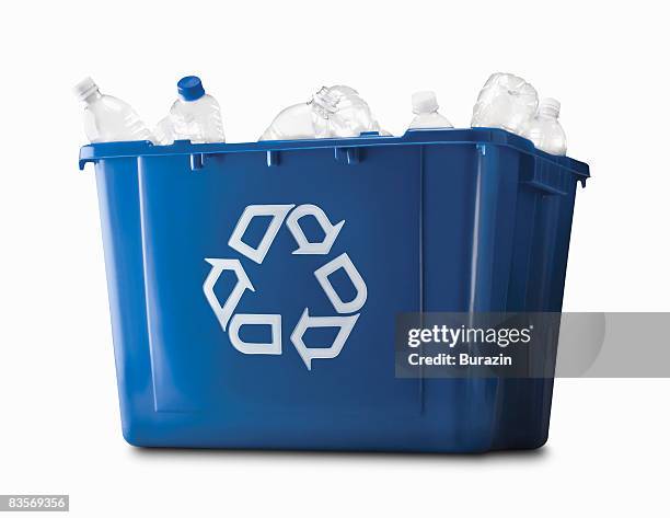 Blue Heavy Duty Recycling Garbage Can Stock Photo - Image of arrows, curbs:  72029408