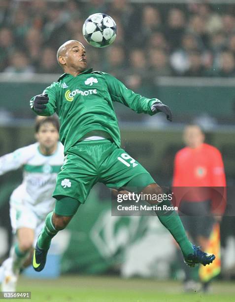 Gabriel of Panathinaikos heads the ball during the UEFA Champions League Group B match between Werder Bremen and Panathinaikos Athens at the Weser...
