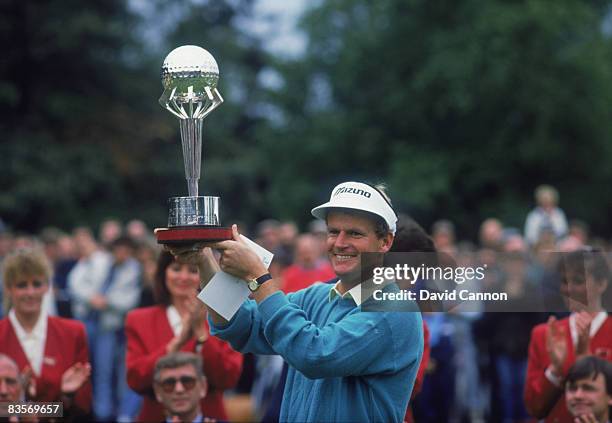 Scottish golfer Sandy Lyle with the trophy after winning the Dunhill British Masters at Woburn Golf and Country Club, September 1988.