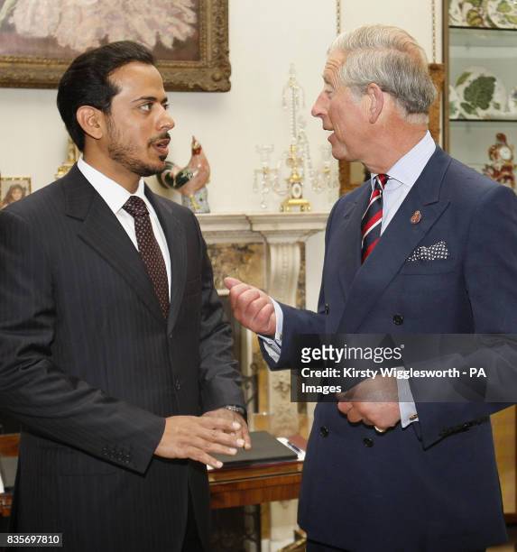 The Prince of Wales meets Abu Dhabi Tourism Authority chairman Sheikh Sultan Bin Tahnoon Al Nahyan at Clarence House in London.