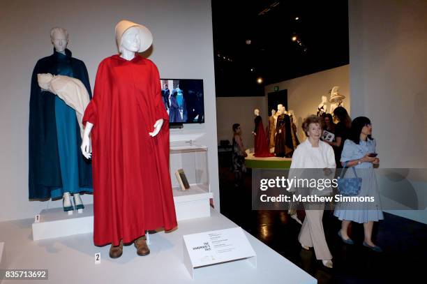 Costumes from the show "The Handmaid's Tale" on display at the media preview of the 11th annual "Art of Television Costume Design" exhibition at FIDM...