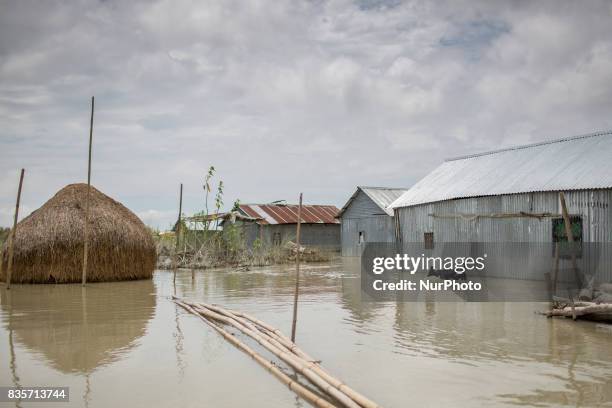 View of a flood affected village in Gaibandha, Bangladesh. August 19, 2017. Gaibandha is a district in Northern Bangladesh. It is a part of the...