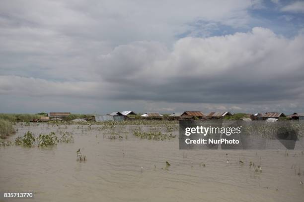 View of a flood affected village in Gaibandha, Bangladesh. August 19, 2017. Gaibandha is a district in Northern Bangladesh. It is a part of the...