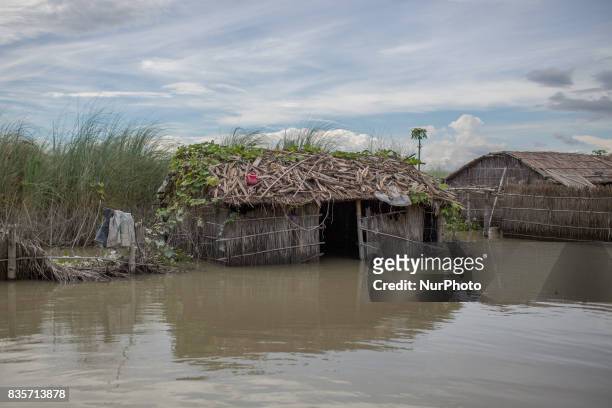 An empty house in a flood affected village of Gaibandha, Bangladesh. August 19, 2017. Gaibandha is a district in Northern Bangladesh. It is a part of...