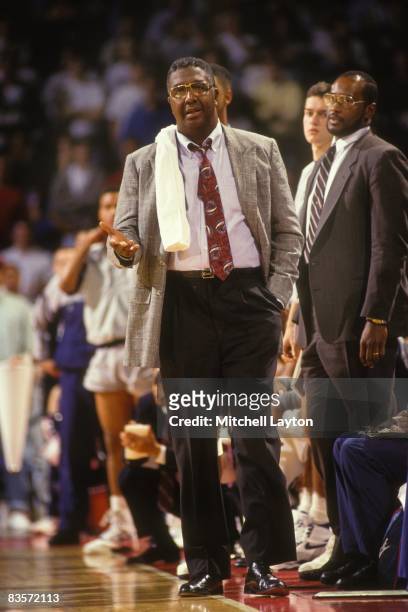 John Thompson, head coach of the Georgetown Hoyas, during a quarterfinal Big East Conferance Touranment college basketball game against the...