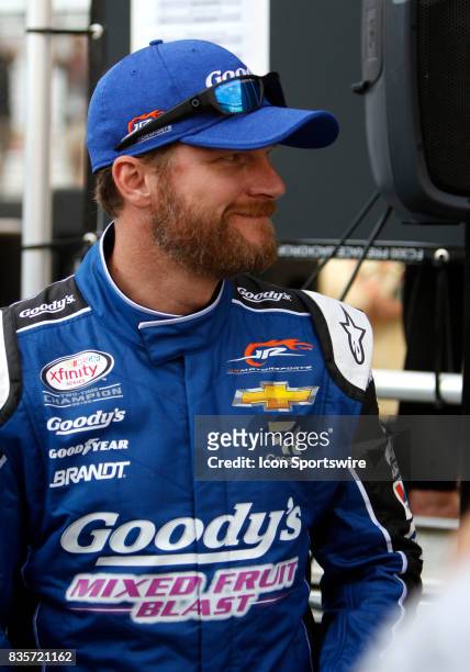 Dale Earnhardt jr.during the running of the 36th annual Food City 300 Xfinity race at Bristol Motor Speedway on August 18,2017