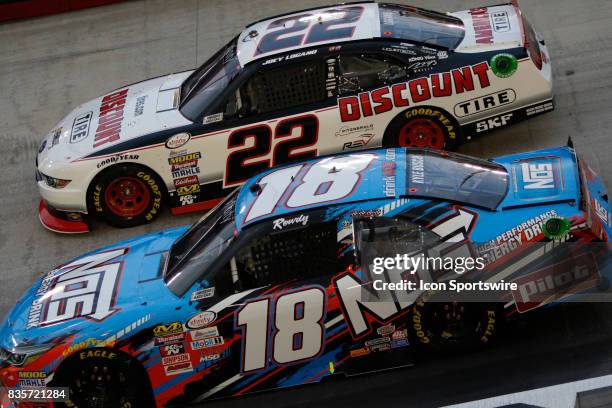 Joey Logano and Kyle Busch during the running of the 36th annual Food City 300 Xfinity race at Bristol Motor Speedway on August 18,2017