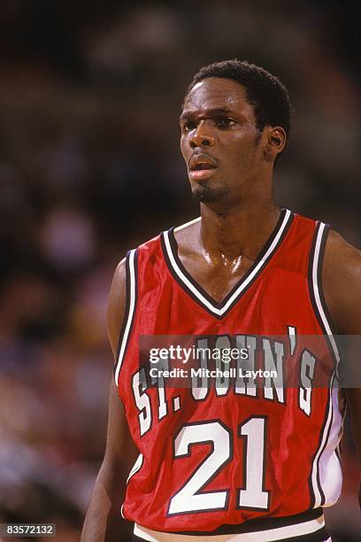 Malik Sealy of the St. John's Redman during a college basketball game against the Georgetown Hoyas on January 14, 1992 at Capitol Centre in Landover,...