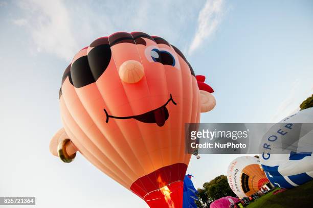 Hot air balloons of various shapes are seen during a Balloon Festival in Barneveld, Netherlands, on 19 August, 2017. In the Dutch city of Barneveld,...