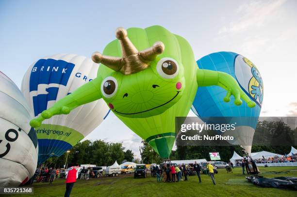 Hot air balloons of various shapes are seen during a Balloon Festival in Barneveld, Netherlands, on 19 August, 2017. In the Dutch city of Barneveld,...