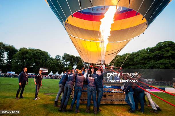 Hot air balloons of various shapes are seen during a Balloon Festival in Barneveld, Netherlands, on 19 August, 2017. In the Dutch city of Barneveld,...