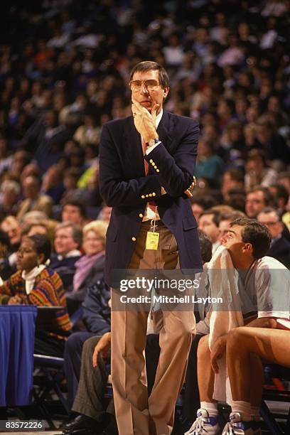 Don DeVoe, head coach of the Florida Gators, during a college basketball game against the Georgetown Hoyas on December 5, 1990 at Capitol Centre in...