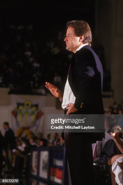 Bob Wentzel, head coach of the Rutgers Scarlet Knoghts, during a college basketball game against the George Washington Colonials on January 24, 1991...