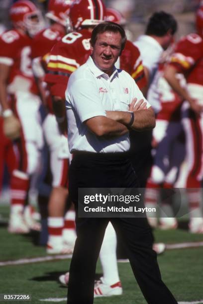 Bobby Ross, head coach of the Maryland Terrapins, before a college football game at Byrd Stadium on October 1, 1986 in College Park, Maryland.