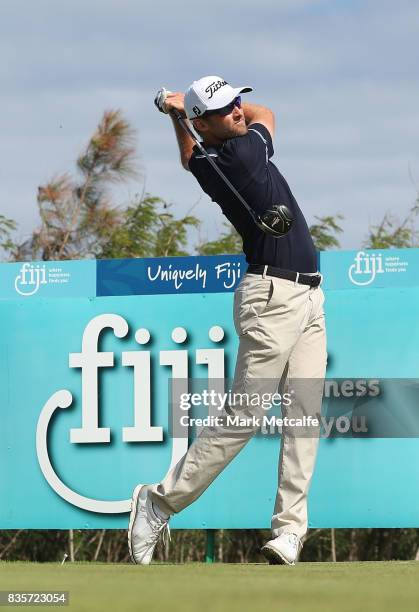 Michael Sim of Australia hits his tee shot on the 1st hole during day four of the 2017 Fiji International at Natadola Bay Championship Golf Course on...