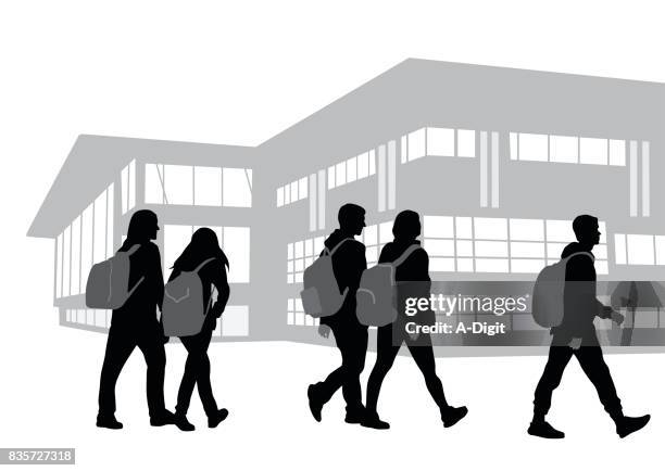 auf dem weg zur schule - high school stock-grafiken, -clipart, -cartoons und -symbole