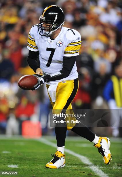 Ben Roethlisberger of the Pittsburgh Steelers in action against The Washington Redskins during their game on November 3, 2008 at Fedex Field in...