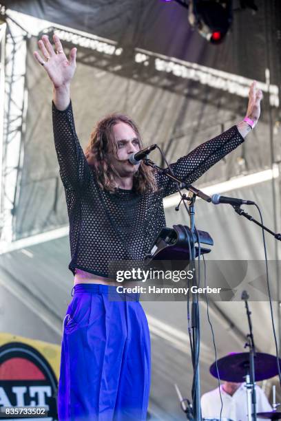 Landon Jacobs of Sir Sly performs at Alt 98.7 Summer Camp at Queen Mary Events Park on August 19, 2017 in Long Beach, California.