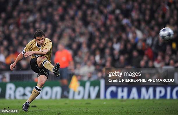 Juventus' forward Alessandro Del Piero kicks to score his second goal against Real Madrid during their Champions League football match at Santiago...