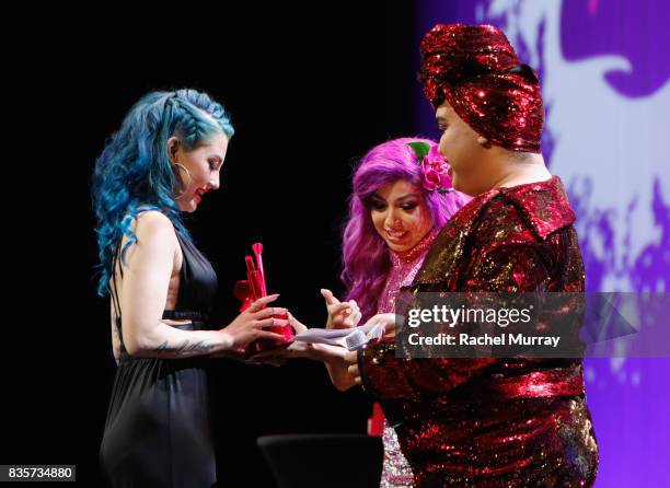 Ashley Quiroz, Charis Amber Lincoln and Patrick Starrr at the 2017 NYX Professional Makeup FACE Awards at The Shrine Auditorium on August 19, 2017 in...