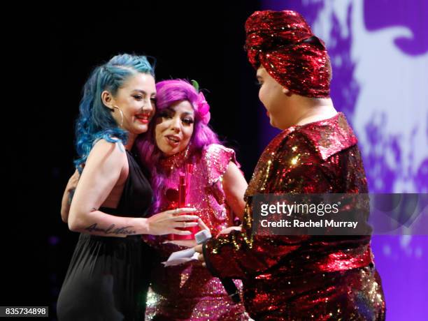 Ashley Quiroz, Charis Amber Lincoln and Patrick Starrr at the 2017 NYX Professional Makeup FACE Awards at The Shrine Auditorium on August 19, 2017 in...