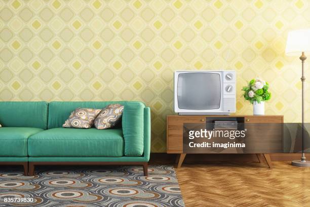 vintage living room interior - obsolete stock pictures, royalty-free photos & images