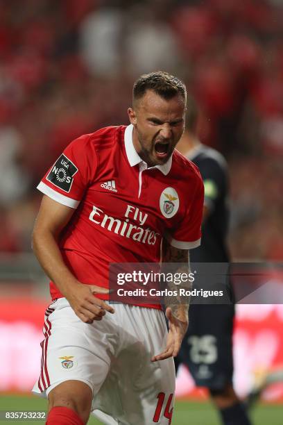 Benfica's forward Haris Seferovic from Switzerland during the match between SL Benfica and CF Belenenses for the third round of the Portuguese...