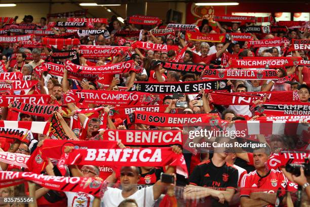 Benfica supporters during the match between SL Benfica and CF Belenenses for the third round of the Portuguese Primeira Liga at Estadio da Luz on...