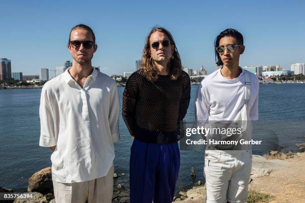 Landon Jacobs, Jason Suwito and Hayden Coplenpose of Sir Sly pose backstage at Alt 98.7 Summer Camp at Queen Mary Events Park on August 19, 2017 in...