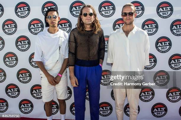 Landon Jacobs, Jason Suwito and Hayden Coplenpose of Sir Sly pose backstage at Alt 98.7 Summer Camp at Queen Mary Events Park on August 19, 2017 in...