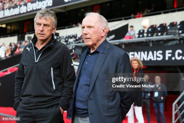 Christian Gourcuff headcoach of Rennes and Francois Pinault during the Ligue 1 match between Stade Rennais and Dijon FCO at Roazhon Park on August...