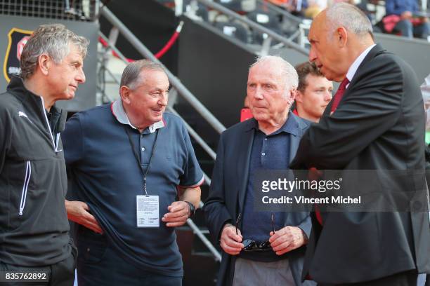 Christian Gourcuff headcoach of Rennes, Hubert Guidal, Francois Pinault and Rene Ruello during the Ligue 1 match between Stade Rennais and Dijon FCO...