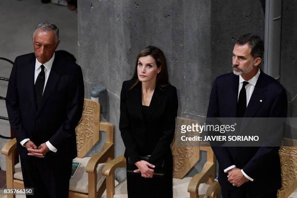 Spain's King Felipe VI , Spain's Queen Letizia and Portugal's President Marcelo Rebelo de Sousa attend a mass to commemorate victims of two...