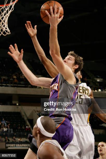 Goran Dragic of the Phoenix Suns drives to the basket against the Indiana Pacers at Conseco Fieldhouse on November 5, 2008 in Indianapolis, Indiana....